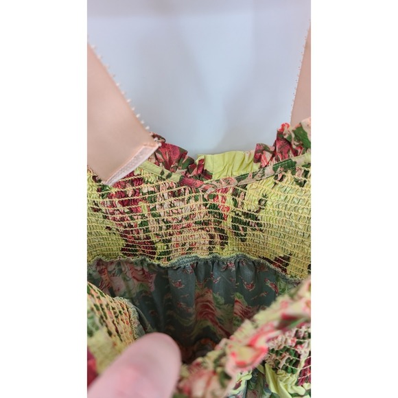 Free People Bluebell Patchwork Floral Maxi Tiered Dress Medium Smocked Ribbon - Picture 11 of 11